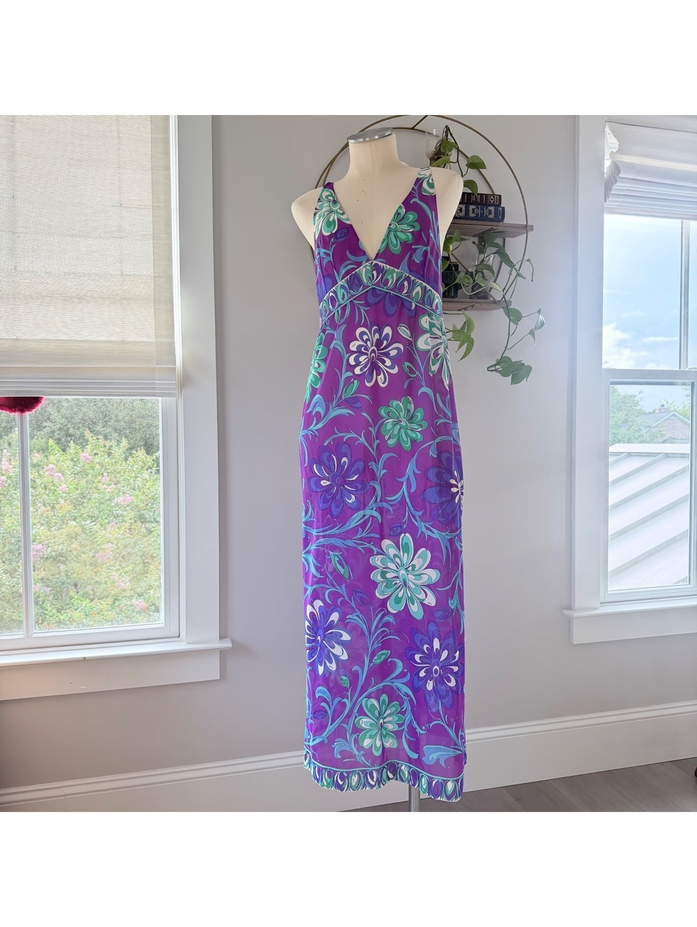 Vintage Emilio Pucci Formfit Rogers Purple Floral Maxi Dress Size S-M - Picture 3 of 11